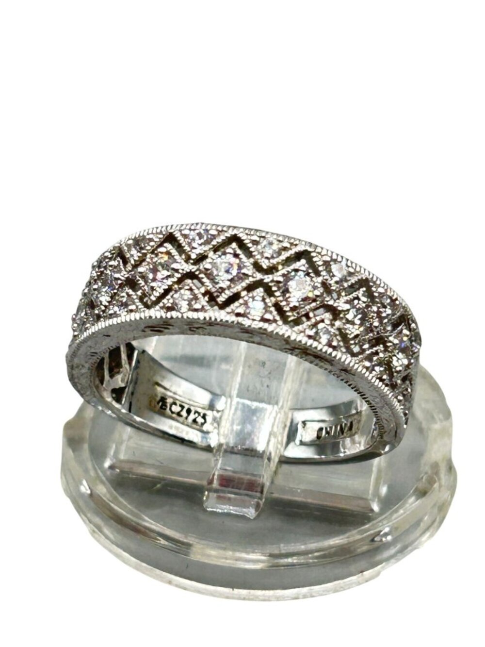 Epiphany Diamonique Band Ring Size 8 Platinum Plated Over Sterling Silver